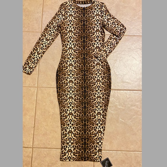 LAST CHANCE ⭕️ VIDEO! ZAFUL NWT CHETAH PRINT LGsleeve bodycon dress SM - Picture 3 of 5